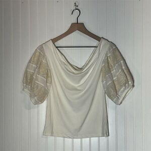 Free People Ivory Off Shoulder Puff Sleeve Top M Embroidered NWT Boho Cottage